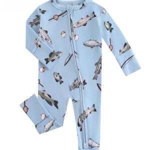 Fish Pattern Baby Pajamas with Two-Way Zipper