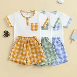 Plaid Button Tee Set