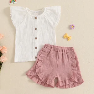 Girls Flying Sleeve Top and Ruffled Shorts