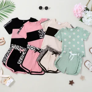 Girl Summer Short Sleeve T-shirts and Matching Printed Shorts