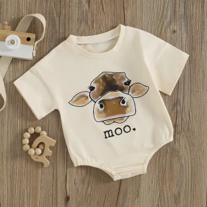 Cute Cow Face Short Sleeve Onesie