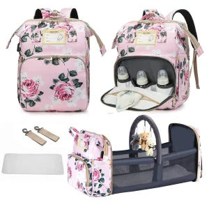 Floral Diaper Bag Backpack With Changing Station