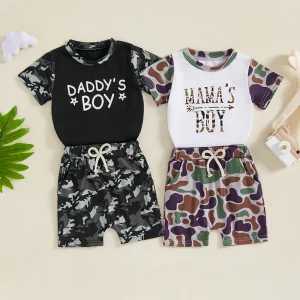 Toddler Boys Camo Print Tee and Elastic Waist Shorts