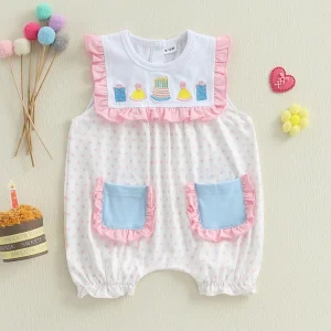 Adorable Baby Girls Rompers with Sweet Cupcake Embroidery