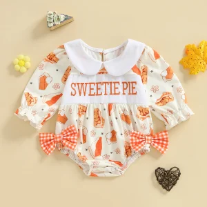 Thanksgiving Turkey Print Ruffle Sleeve Romper with Bows