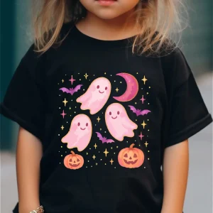 Halloween ghost pattern printed girls' T-shirt