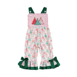 Toddler Girls Christmas Tree Embroidery Overalls