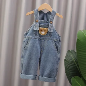 Infant and Toddler Soft Cotton Bear Embroidery Overalls