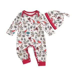 Baby 2Pcs Long Sleeve Christmas Jumpsuit with Hat Set