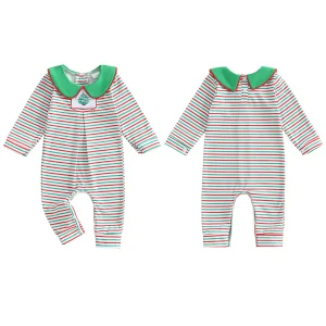 Stylish Long Sleeve Peter Pan Collar Striped Print Christmas Outfit